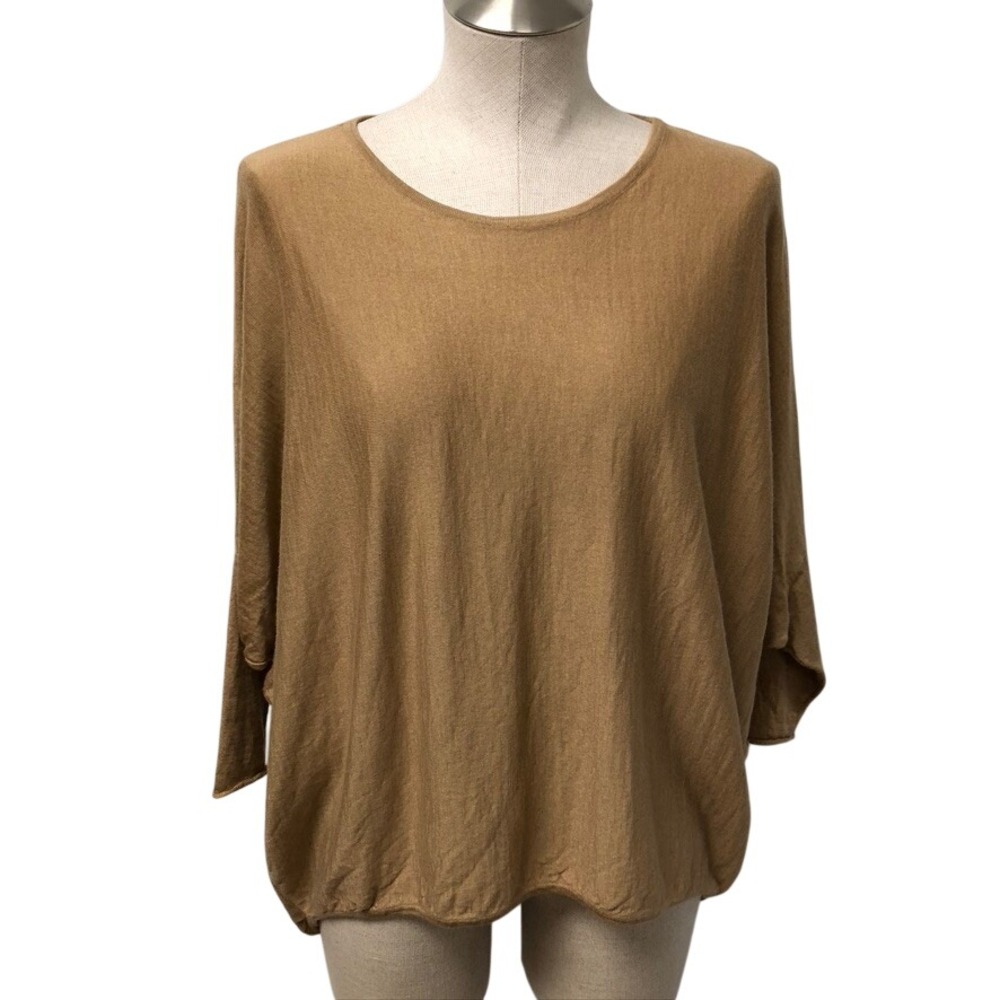 Leetha Sweater Womens XS Tan Cashmere Silk Batwing Made in Italy Brown Oversized